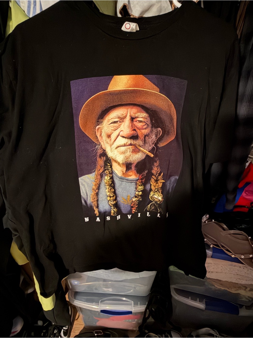 Willie Nelson Graphic Nashville Black Tee with Portrait Print - Oversized XL